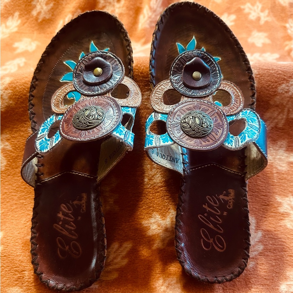 Women's Brown and turquoise Sandals size 8, would make a great Mother’s Day gift